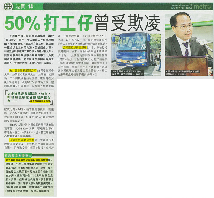 都市日報 - 50%打工仔曾受欺凌