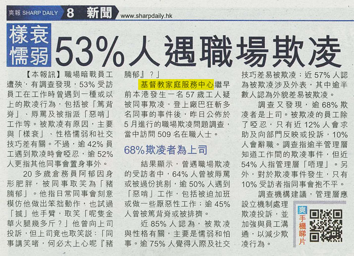 爽報- 53%人遇職場欺凌