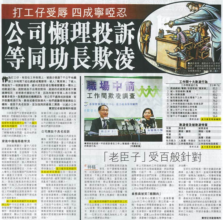 成報- 打工仔受辱 四成寧啞忍 公司懶理投訴 等同助長欺凌  