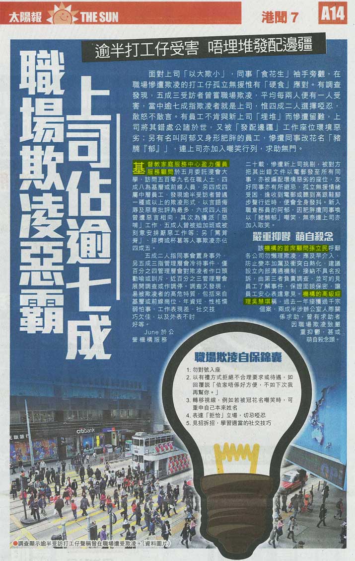 太陽報-職場欺凌惡霸 上司佔逾七成
