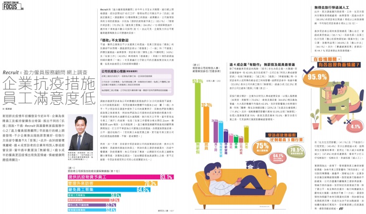 封面圖片 - Recruit — 網上調查：企業抗疫措施 員工滿意度低